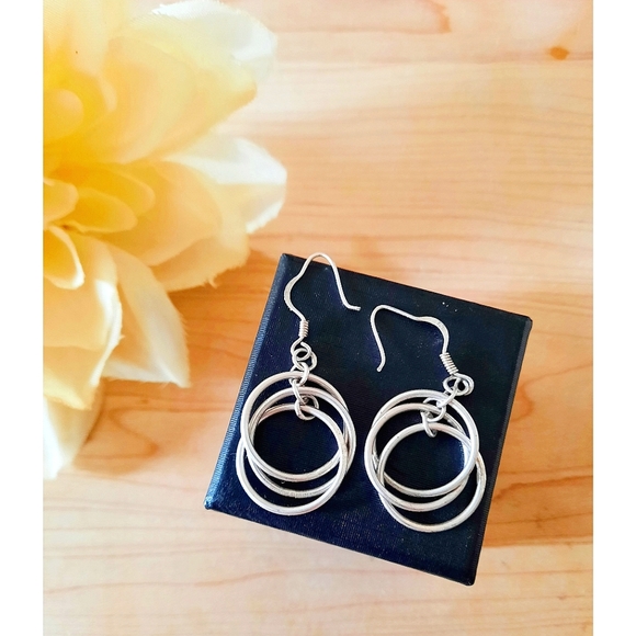 REDUCED! Artisan Sterling Tri-Hoop Dangle Earrings - Picture 3 of 4